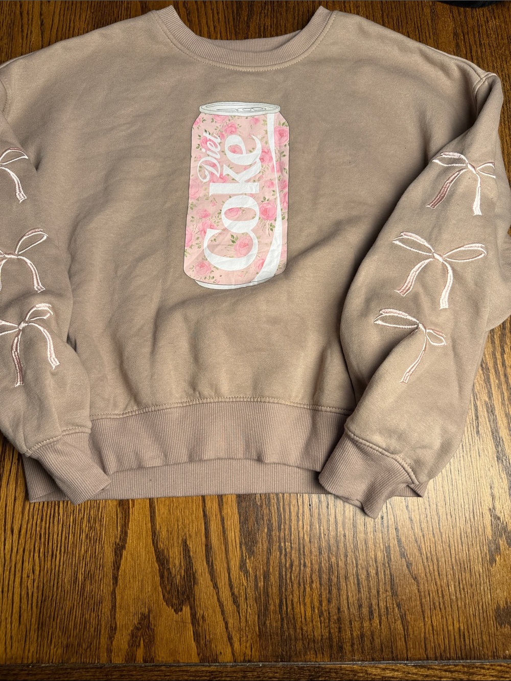 Diet Coke Floral Can Cropped Sweatshirt Pink Embroidered Bows Coca-Cola XS